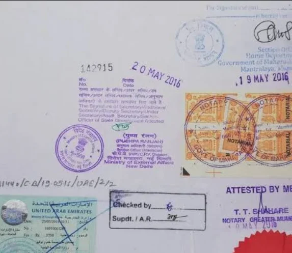 Indian Embassy Attestation in Dubai – Consulate General of India stamp on a UAE document